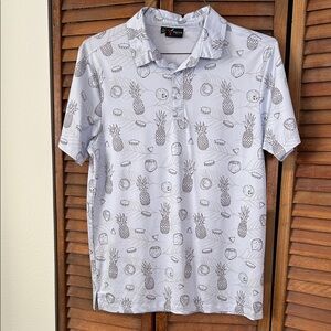 Yatta Golf Light Blue/Gray Pineapple Print Golf Shirt